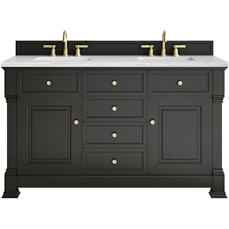 James Martin Vanities Brookfield 60" Free Standing Double Basin Vanity Set with Solid Surface Top and Rectangular Sinks Black Onyx