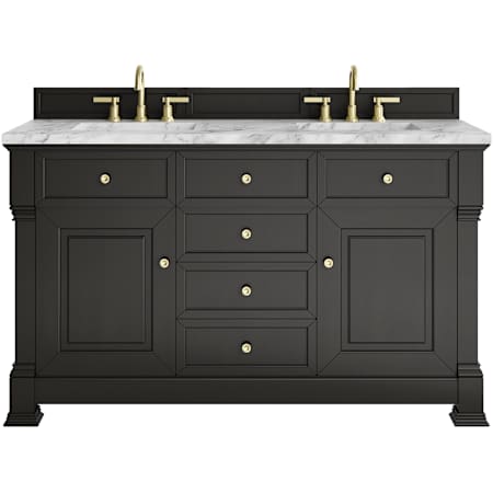 James Martin Vanities Brookfield 60" Free Standing Double Basin Vanity Set with Marble Top and Rectangular Sinks Black Onyx