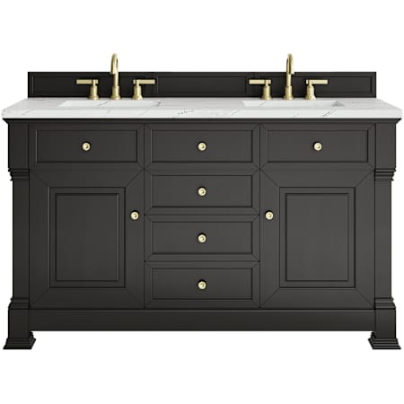 James Martin Vanities Brookfield 60" Free Standing Double Basin Vanity Set with Quartz Top and Rectangular Sinks Black Onyx