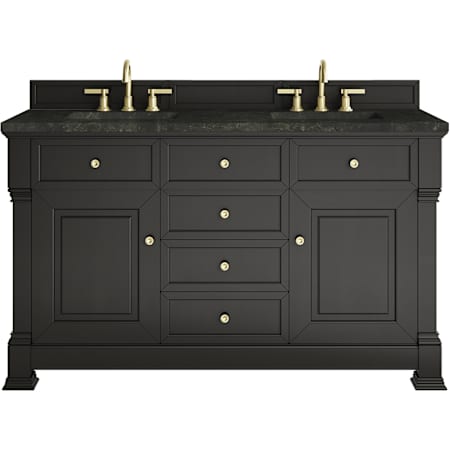 James Martin Vanities Brookfield 60" Free Standing Double Basin Poplar Wood Vanity Set with Solid Surface Top and Rectangular Sinks Black Onyx