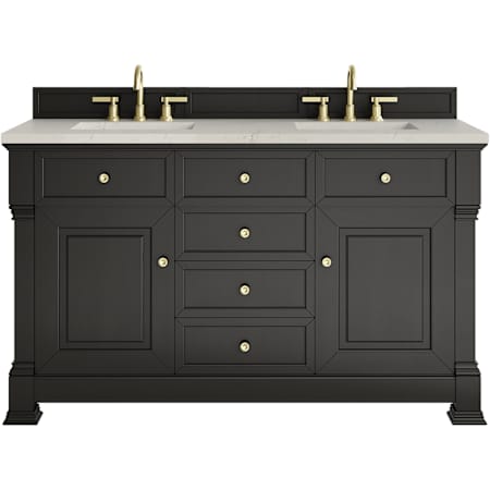 James Martin Vanities Brookfield 60" Free Standing Double Basin Poplar Wood Vanity Set with Stone Composite Top and Rectangular Sinks Black Onyx