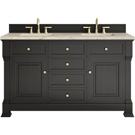 James Martin Vanities Brookfield 60" Free Standing Double Basin Poplar Wood Vanity Set with Solid Surface Top and Rectangular Sinks Black Onyx