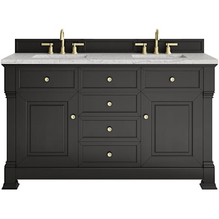 James Martin Vanities Brookfield 60" Free Standing Double Basin Vanity Set with Eternal Jasmine Pearl® Stone Composite Top and Rectangular Sinks Black Onyx