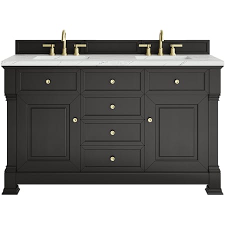 James Martin Vanities Brookfield 60" Free Standing Double Basin Vanity Set with Ethereal Noctis® Stone Composite Top and Rectangular Sinks Black Onyx