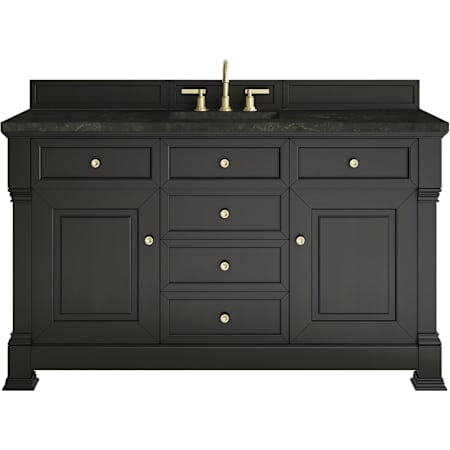 James Martin Vanities Brookfield 60" Free Standing Single Basin Poplar Wood Vanity Set with Solid Surface Top and Rectangular Sink Black Onyx