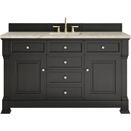 James Martin Vanities Brookfield 60" Free Standing Single Basin Poplar Wood Vanity Set with Solid Surface Top and Rectangular Sink Black Onyx