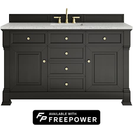 James Martin Vanities Brookfield 60" Free Standing Single Basin Poplar Wood Vanity Set with Eternal Jasmine Pearl Silestone Top and Rectangular Sink Black Onyx