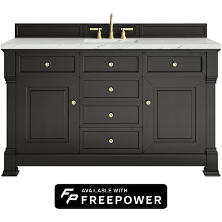 James Martin Vanities Brookfield 60" Free Standing Single Basin Poplar Wood Vanity Set with Ethereal Noctis Silestone Top, Rectangular Sink, and Matching Mirror Black Onyx
