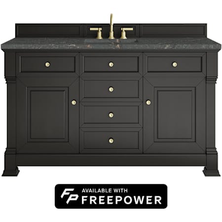 James Martin Vanities Brookfield 60" Free Standing Single Basin Poplar Wood Vanity Set with Parisien Bleu Silestone Top and Rectangular Sink Black Onyx