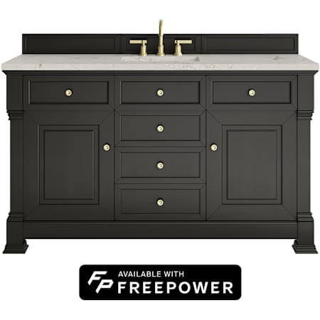 James Martin Vanities Brookfield 60" Free Standing Single Basin Poplar Wood Vanity Set with Victorian Silver Silestone Top and Rectangular Sink Black Onyx