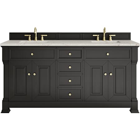 James Martin Vanities Brookfield 72" Free Standing Double Basin Vanity Set with Quartz Top and Rectangular Sinks Black Onyx