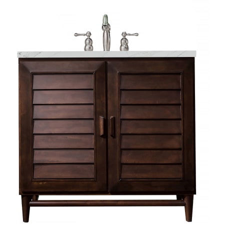 James Martin Vanities Portland 36" Free Standing Single Basin Hardwood Vanity Set with 3 cm Ethereal Noctis Quartz Vanity Top and Rectangular Sink Burnished Mahogany