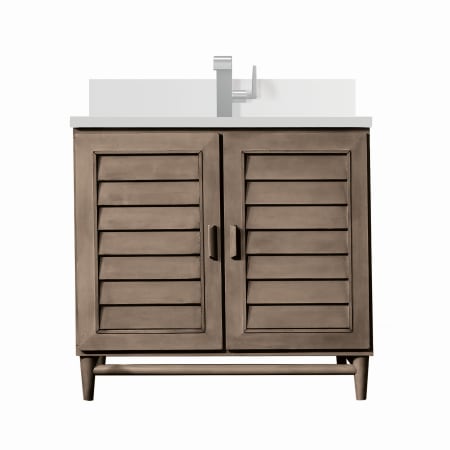 James Martin Vanities Portland 36" Single Basin Wood Vanity Set with 3cm White Zeus Silestone Quartz Vanity Top, Backsplash and Rectangular Sink Whitewashed Walnut