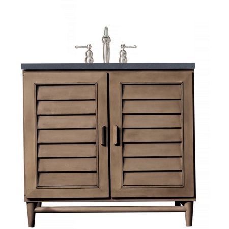 James Martin Vanities Portland 36" Free Standing Single Basin Vanity Set with Birch and Poplar Cabinet, and Charcoal Soapstone Quartz Vanity Top Whitewashed Walnut