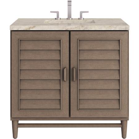 James Martin Vanities Portland 36" Free Standing Single Basin Birch Wood Vanity Set with Solid Surface Top and Rectangular Sink Whitewashed Walnut