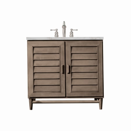 James Martin Vanities Portland 36" Single Basin Wood Vanity Set with 3cm Victorian Silver Silestone Quartz Vanity Top and Rectangular Sink Whitewashed Walnut