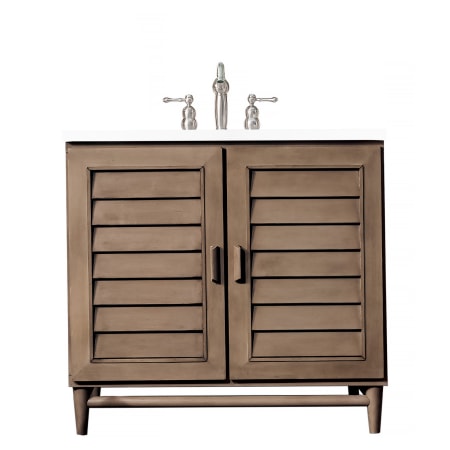 James Martin Vanities Portland 36" Free Standing Single Basin Vanity Set with Wood Cabinet and 3cm Quartz Vanity Top Whitewashed Walnut