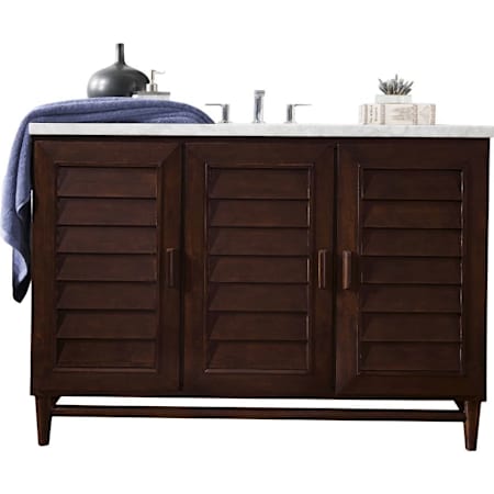 James Martin Vanities Portland 48" Free Standing Single Basin Vanity Set with USB/Electrical Outlet, Poplar Cabinet and Eternal Jasmine Pearl Quartz Vanity Top Burnished Mahogany