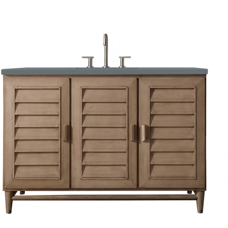 James Martin Vanities Portland 48" Free Standing Single Basin Hardwood Vanity Set with 3 cm Cala Blue Quartz Vanity Top, Rectangular Sink, USB Port and Electrical Outlet Whitewashed Walnut