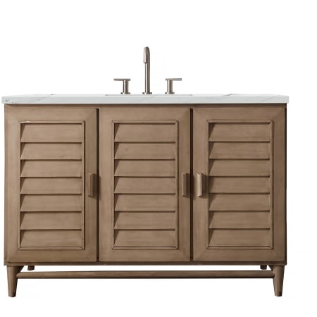 James Martin Vanities Portland 48" Free Standing Single Basin Hardwood Vanity Set with 3 cm Ethereal Noctis Quartz Vanity Top, Rectangular Sink, USB Port and Electrical Outlet Whitewashed Walnut