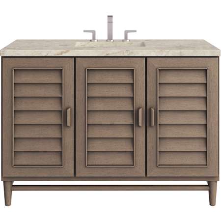 James Martin Vanities Portland 48" Free Standing Single Basin Birch Wood Vanity Set with Solid Surface Top, Rectangular Sink, USB Port(s), and Electrical Outlet(s) Whitewashed Walnut