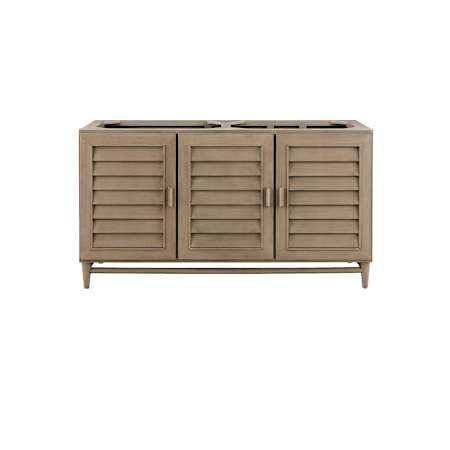 James Martin Vanities Portland 60" Free Standing Double Basin Birch Wood Vanity Cabinet Only with USB Port and Electrical Outlet Whitewashed Walnut