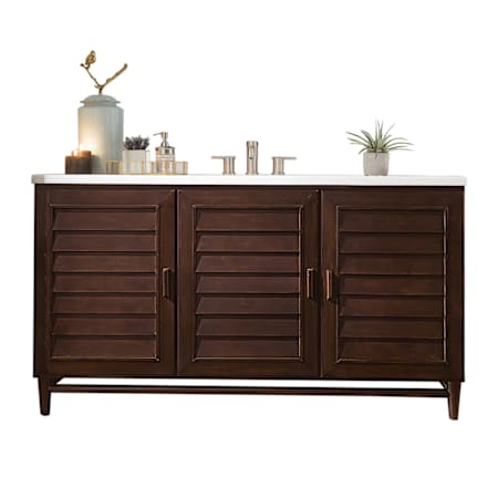 James Martin Vanities Portland 60" Free Standing Single Basin Vanity Set with USB/Electrical Outlet, Poplar Cabinet and Charcoal Soapstone Quartz Vanity Top Burnished Mahogany