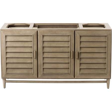 James Martin Vanities Portland 60" Free Standing Single Basin Birch Wood Vanity Cabinet Only with USB Port and Electrical Outlet Whitewashed Walnut