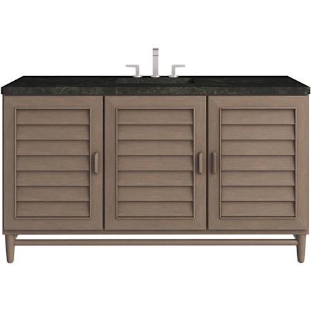 James Martin Vanities Portland 60" Free Standing Single Basin Birch Wood Vanity Set with Solid Surface Top, Rectangular Sink, USB Port(s), and Electrical Outlet(s) Whitewashed Walnut
