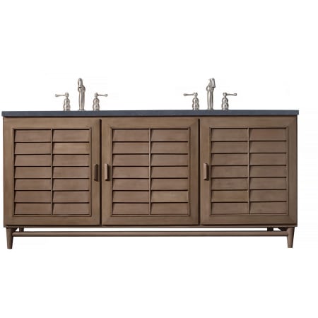 James Martin Vanities Portland 72" Free Standing Double Basin Vanity Set with Birch and Poplar Cabinet, and Charcoal Soapstone Quartz Vanity Top Whitewashed Walnut