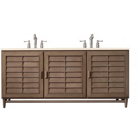 James Martin Vanities Portland 72" Free Standing Double Basin Hardwood Vanity Set with Eternal Marfil Quartz Top Whitewashed Walnut