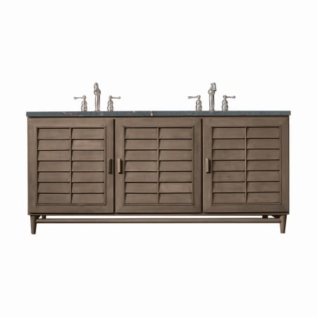James Martin Vanities Portland 72" Double Basin Wood Vanity Set with 3cm Parisien Bleu Silestone Quartz Vanity Top and Rectangular Sinks Whitewashed Walnut