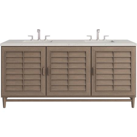 James Martin Vanities Portland 72" Free Standing Double Basin Birch Wood Vanity Set with Stone Composite Top and Rectangular Sinks Whitewashed Walnut
