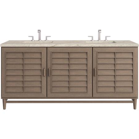James Martin Vanities Portland 72" Free Standing Double Basin Birch Wood Vanity Set with Solid Surface Top and Rectangular Sinks Whitewashed Walnut