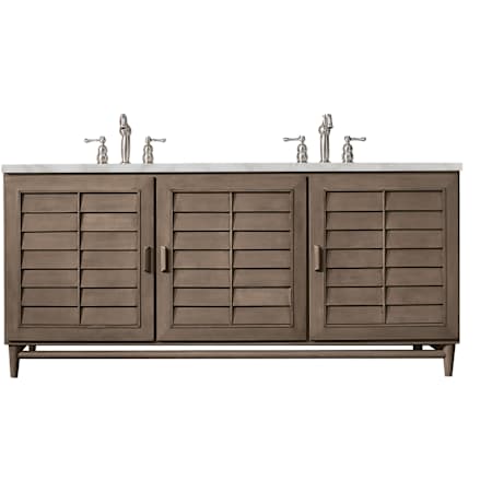 James Martin Vanities Portland 72" Free Standing Double Basin Birch Wood Vanity Set with Victorian Silver Stone Composite Top and Rectangular Sinks Whitewashed Walnut