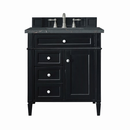 James Martin Vanities Brittany 30" Single Basin Poplar Wood Vanity Set with 3cm Parisien Bleu Silestone Quartz Vanity Top and Rectangular Sink Black Onyx