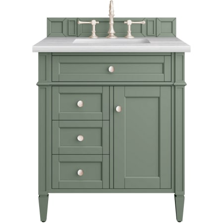 James Martin Vanities Brittany 30" Single Basin Poplar Wood Vanity Set with 3 cm Arctic Fall Solid Surface Vanity Top and Rectangular Sink Smokey Celadon