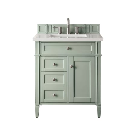 James Martin Vanities Brittany 30" Single Basin Poplar Wood Vanity Set with 3cm White Zeus Quartz Vanity Top and Rectangular Sink Sage Green