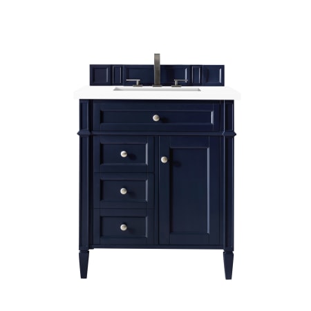 James Martin Vanities Brittany 30" Single Basin Poplar Wood Vanity Set with 3cm White Zeus Quartz Vanity Top and Rectangular Sink Victory Blue