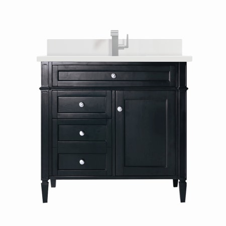 James Martin Vanities Brittany 36" Single Basin Poplar Wood Vanity Set with 3cm White Zeus Silestone Quartz Vanity Top, Backsplash and Rectangular Sink Black Onyx