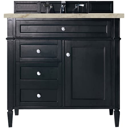 James Martin Vanities Brittany 36" Free Standing Single Basin Poplar Wood Vanity Set with Solid Surface Top and Rectangular Sink Black Onyx