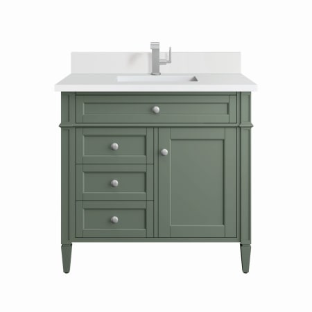 James Martin Vanities Brittany 36" Single Basin Poplar Wood Vanity Set with 3cm White Zeus Silestone Quartz Vanity Top, Backsplash and Rectangular Sink Smokey Celadon