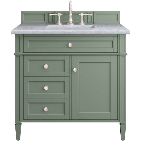 James Martin Vanities Brittany 36" Single Basin Poplar Wood Vanity Set with 3 cm Carrara White Natural Stone Vanity Top and Rectangular Sink Smokey Celadon