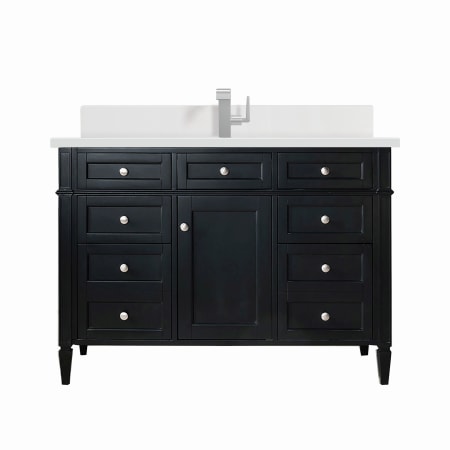 James Martin Vanities Brittany 48" Single Basin Poplar Wood Vanity Set with 3cm White Zeus Silestone Quartz Vanity Top, Backsplash and Rectangular Sink Black Onyx