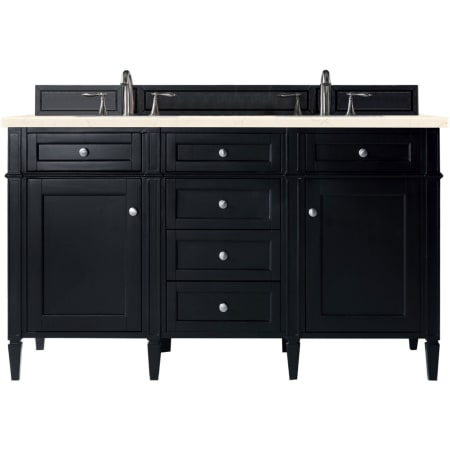 James Martin Vanities Brittany 60" Double Basin Poplar Wood Vanity Set with 3 cm Eternal Marfil Quartz Vanity Top and Rectangular Sinks Black Onyx