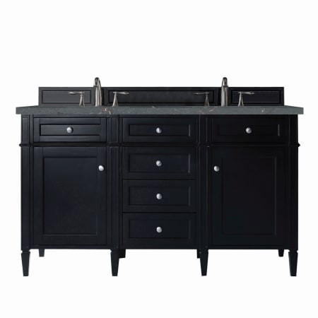 James Martin Vanities Brittany 60" Double Basin Poplar Wood Vanity Set with 3cm Parisien Bleu Silestone Quartz Vanity Top and Rectangular Sinks Black Onyx