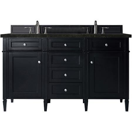 James Martin Vanities Brittany 60" Free Standing Double Basin Poplar Wood Vanity Set with Solid Surface Top and Rectangular Sinks Black Onyx