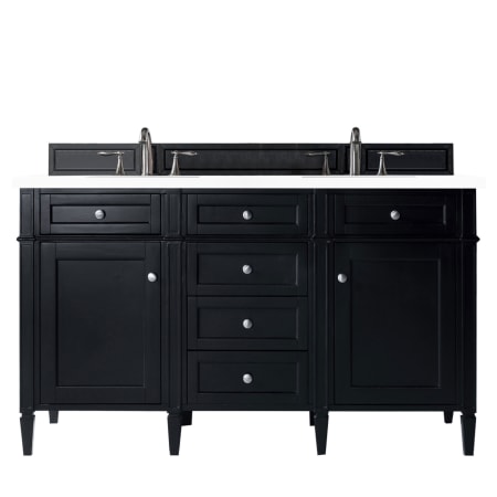 James Martin Vanities Brittany 60" Double Basin Poplar Wood Vanity Set with 3cm White Zeus Quartz Vanity Top and Rectangular Sinks Black Onyx