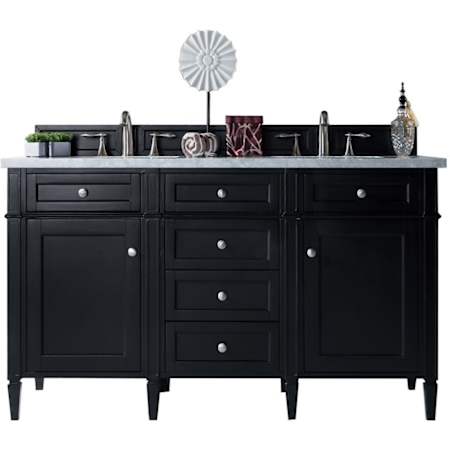 James Martin Vanities Brittany 60" Free Standing Double Basin Poplar Wood Vanity Set with Eternal Jasmine Pearl Stone Composite Top and Rectangular Sinks Black Onyx