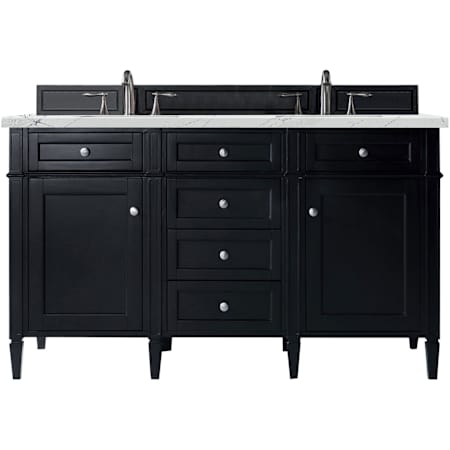 James Martin Vanities Brittany 60" Free Standing Double Basin Poplar Wood Vanity Set with Ethereal Noctis Stone Composite Top and Rectangular Sinks Black Onyx